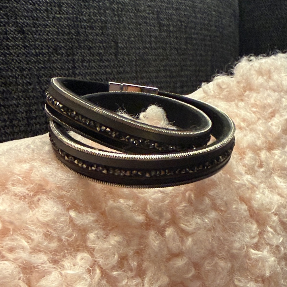 Black Wrap Bracelet with Silver Accents